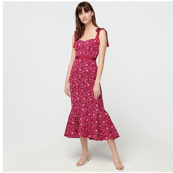 NWT JCREW Eyelet midi dress with flounce hem - Picture 2 of 11